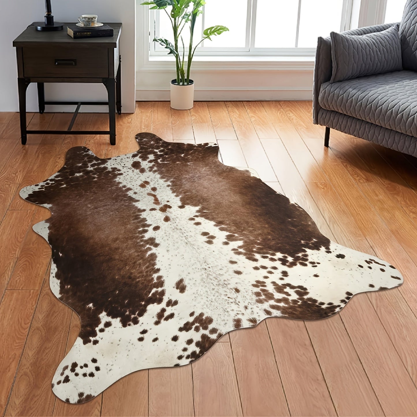 Area Rug Faux Cowhide Animal Print in Nine Colors and Two Washable Western-Style Room Sizes