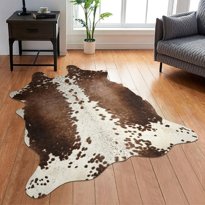 Area Rug Faux Cowhide Animal Print in Nine Colors and Two Washable Western-Style Room Sizes