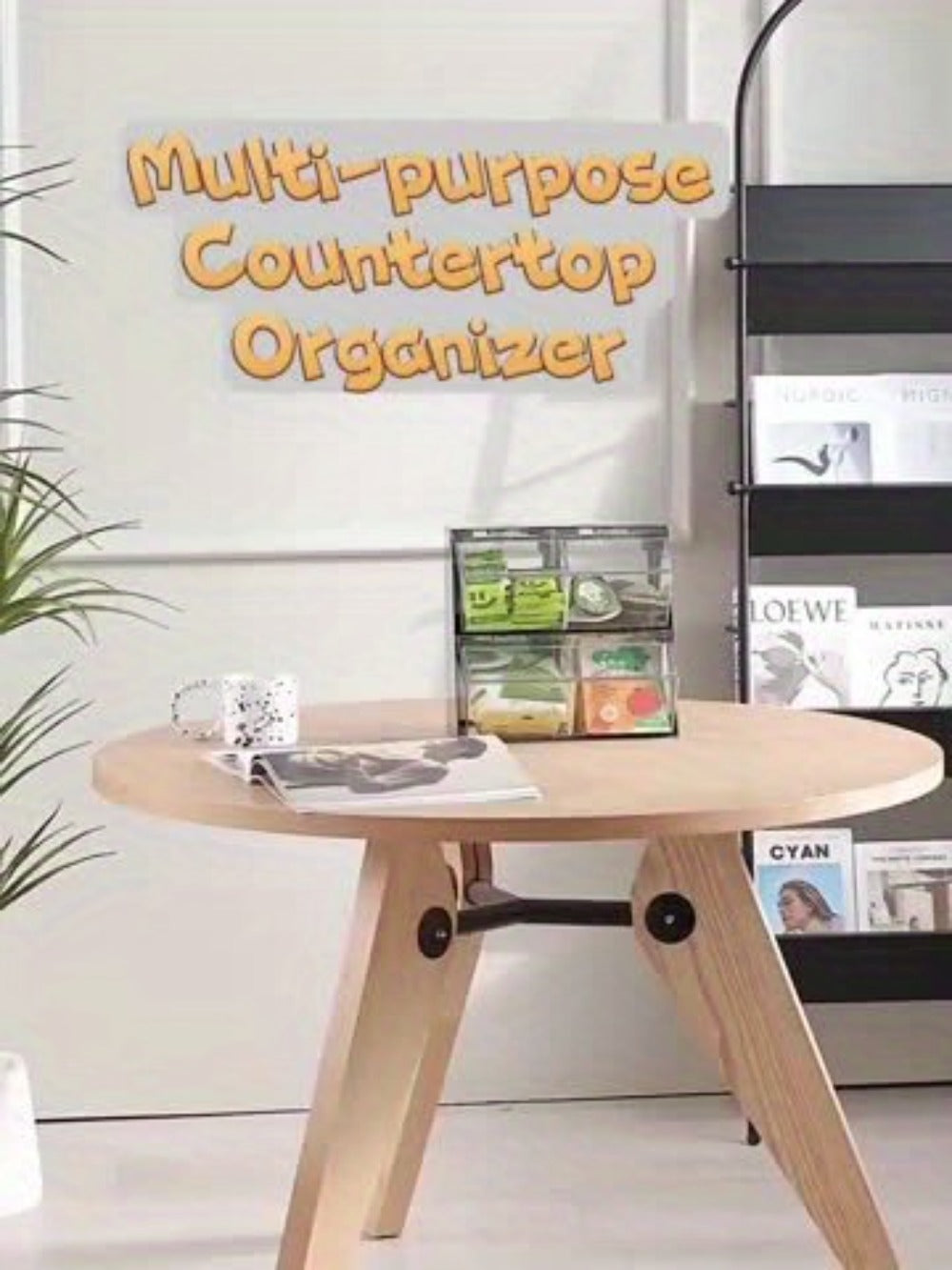 Three-Compartment Countertop Storage Organizer with Clear Front Doors, Top Lid and Two Frame Colors