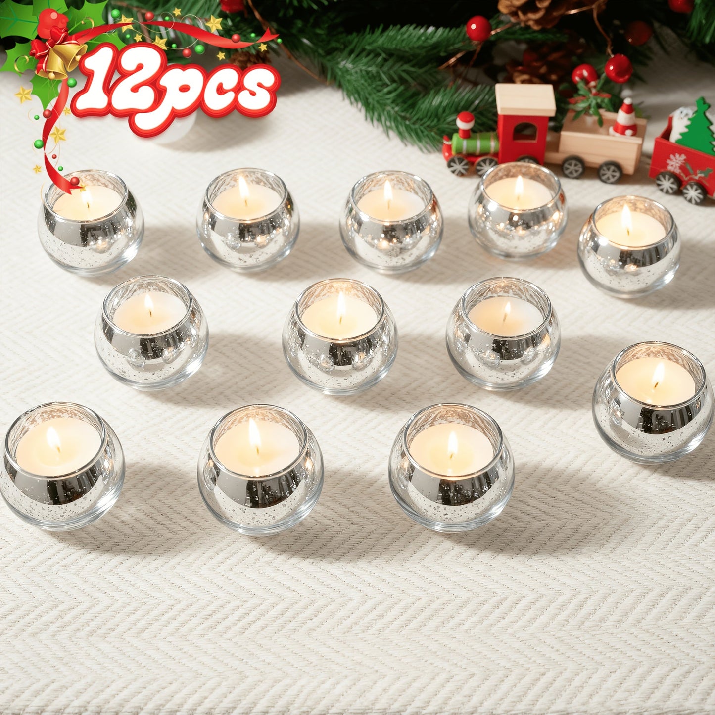 Votive Candle Holders Bulk - High Temperature Glass Hurricane Candle Holders for Weddings, Parties & Romantic Dinners, Starlight Shimmer Effect, Set of 6/12/24, Golden, Pink, Silver & Green