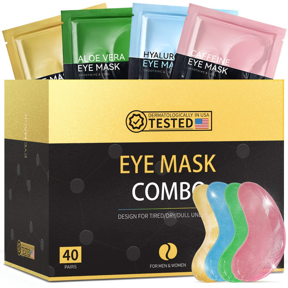40-Pair Four-Color Under-Eye Patch Combo Box with Gold, Green, Blue and Pink Individual Pouches