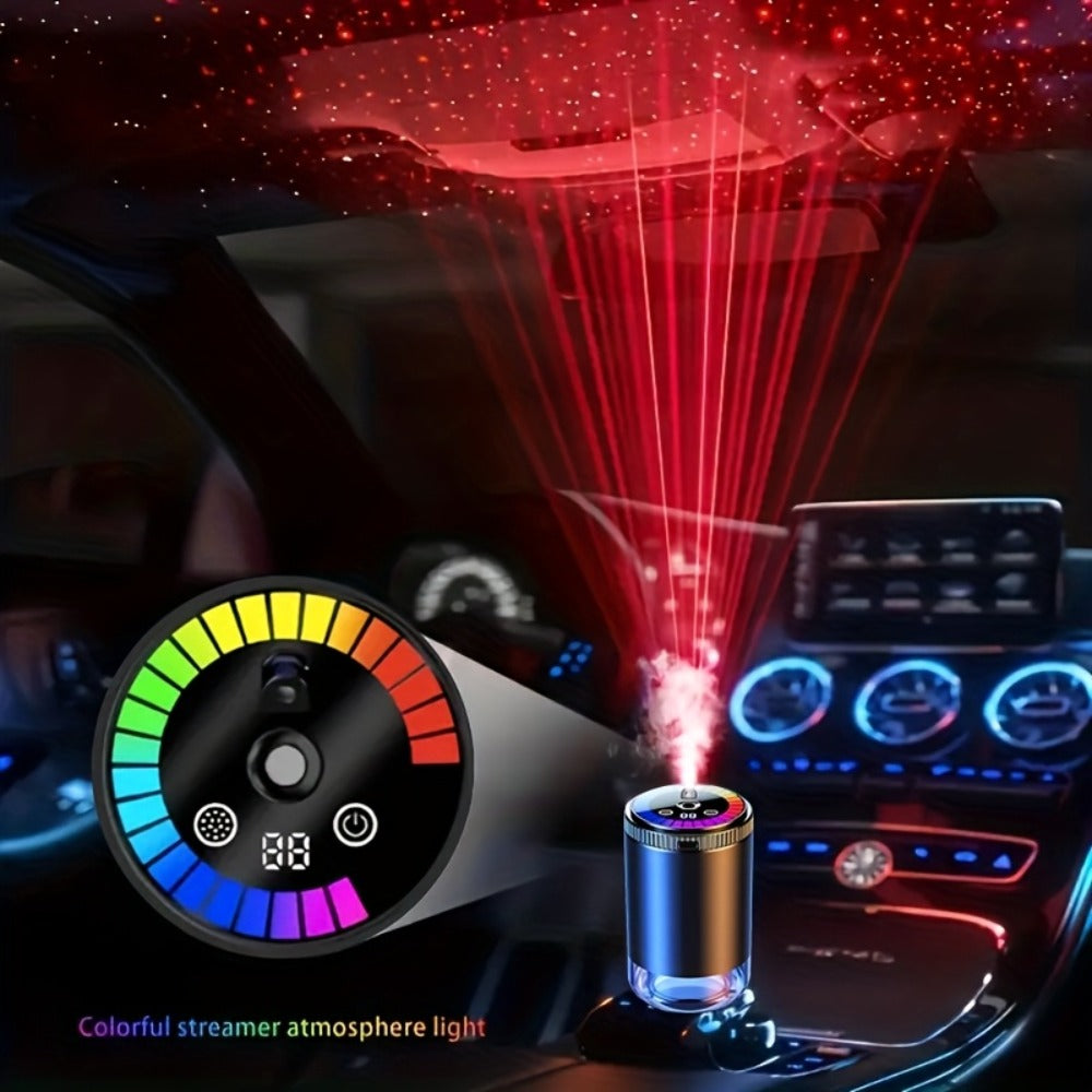 Car Aromatherapy Diffuser with Dynamic Light Show & Starry Sky Projector - USB Rechargeable Air Freshener, Essential Oil Perfume, Adjustable Fragrance for Car Interior