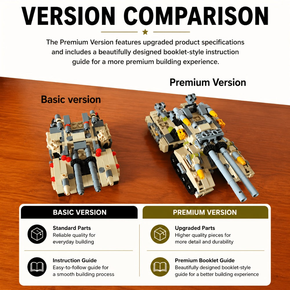 1628-Piece 8-in-1 Tank Building Block Model with White, Yellow, Bagged and Boxed Checkout Options