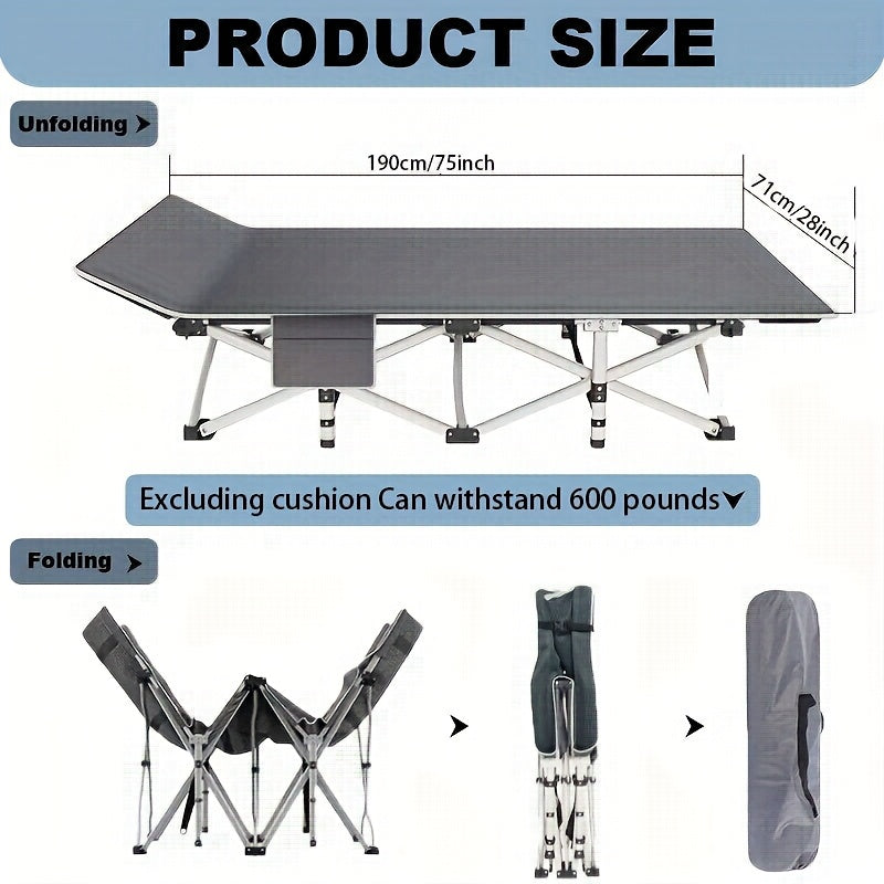 Folding Camping Bed with Carry Bag and No-Pad or Mattress Checkout Options Labeled 450, 500 or 600 lb