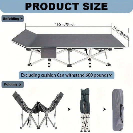 Folding Camping Bed Heavy Duty 450/500/600 lbs – 75 Inch Portable Foldable Guest Bed with Flip Mattress & Carry Bag, Outdoor Cot for Adults Travelers Garden Backyard