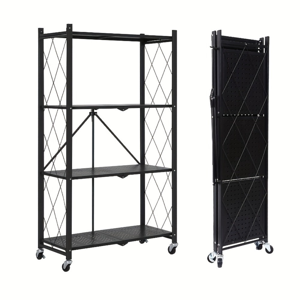 Foldable Rolling Storage Shelf in Three, Four or Five-Tier Options with Black or White Finish
