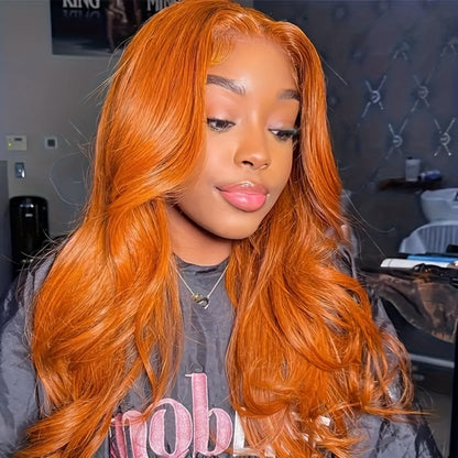 Ginger Orange Body Wave Bob Wig 4x4 Lace Front Human Hair 150% Density – Pre-Plucked Baby Hair Natural Hairline Colored Wig for Women Versatile Styling 14 20 Inch