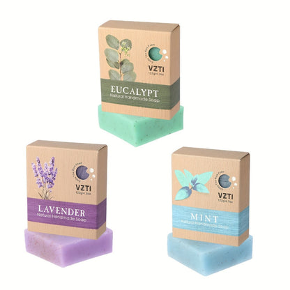 VZTI Handmade Bar Soap Set with Three-Piece Scent Trios or 122g Six-Bar Assortment in Six Scents