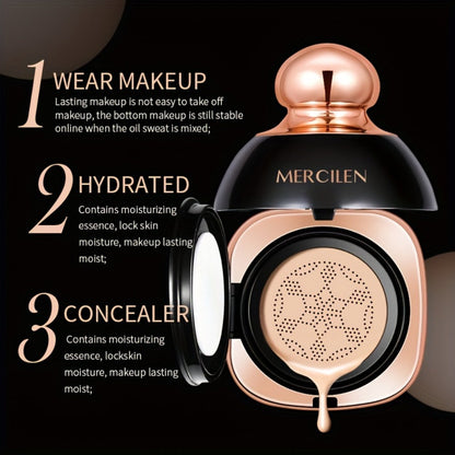 Air Cushion CC Cream Concealer Foundation MERCILEN Moisturizing Buildable Coverage Natural Dewy Finish – Hydrating Long-Lasting Face Makeup for Sensitive Skin Women All Skin Types