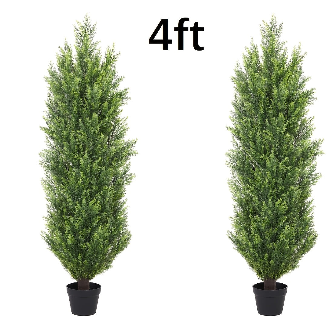 Two-Pack Artificial Cedar Topiary Trees with 4, 5 or 6 ft Height Options and Optional 16-Inch Black Planters