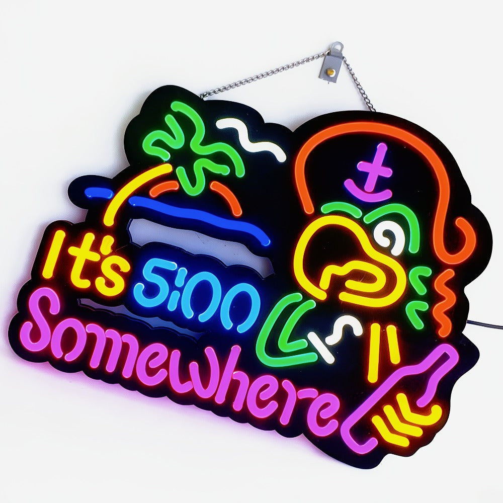Novelty Five O’Clock Neon-Style Bar Wall Sign with Two Checkout Designs and 16.5 x 12.6-Inch Format