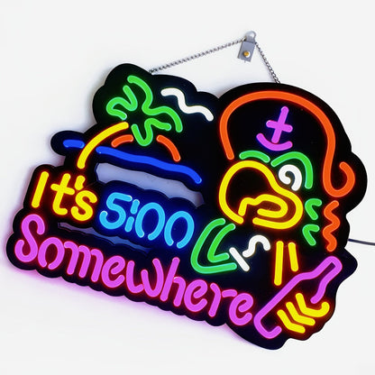 Novelty Five O’Clock Neon-Style Bar Wall Sign with Two Checkout Designs and 16.5 x 12.6-Inch Format