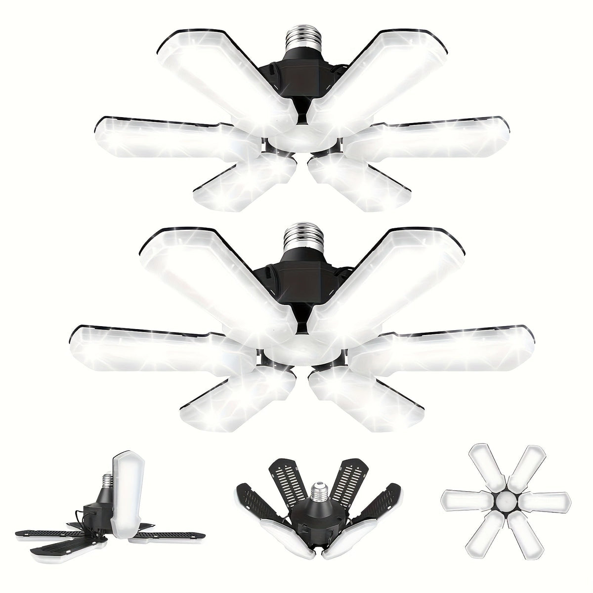 LED Garage Lights 25000LM Deformable, 250W Equivalent E26/E27 Screw-In Ceiling Shop Light with 6+1 / 8+1 Adjustable Panels for Garage