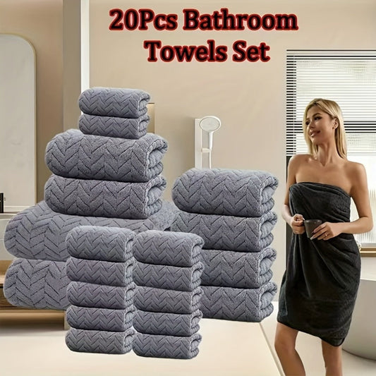 Bath Towels Set 18 or 20 Piece Coral Fleece Mix with Washcloths and Bath Ball in Multiple Colors