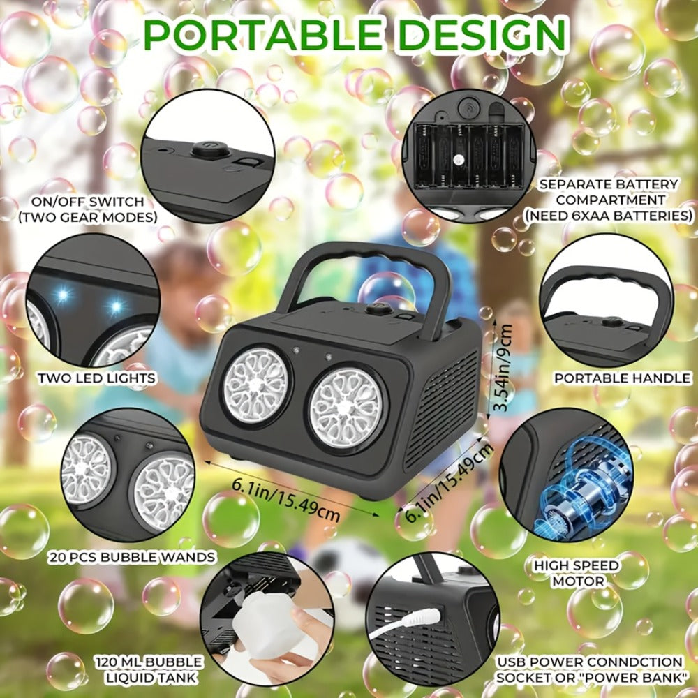 Dual-Wheel Bubble Machine with White Single-Unit or Black and Light White Two-Unit Bundle Labels