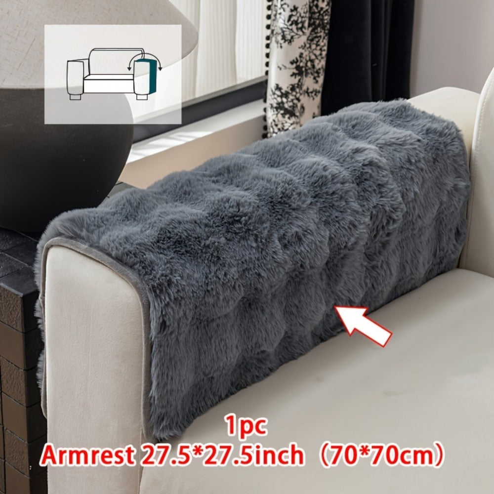 Sofa Cover Thick Faux Rabbit Plush Panels with Anti-Slip Feature for Seat, Armrest, Backrest or Pillowcase