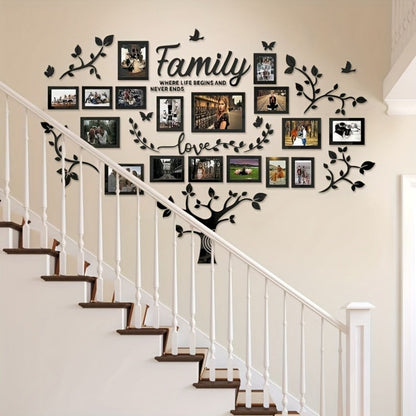 Family Tree Acrylic-Look Wall Decal and Photo Frame Collage with Leaf Shapes, Family and Love Text