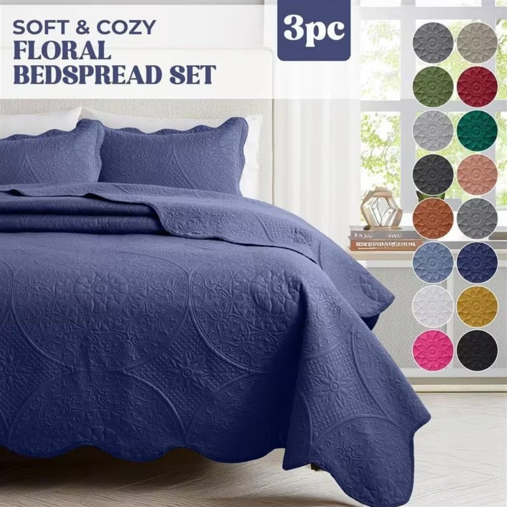 Quilted Bedspread Set 3 Piece – Soft Floral Coverlet with Pillow Shams, Lightweight Breathable Quilt for Bedroom & Guest Room, All Season Bed Cover