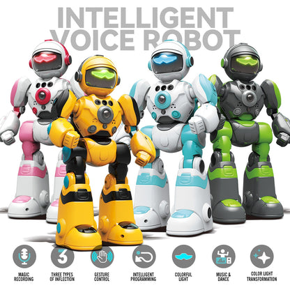 Gesture Control RC Robot Toy for Kids – Voice Recording, Programming, EMO LED Infrared Intelligent Interactive Robot, STEM Gift for Boys Girls Ages 6 7 8 9 10, Birthday Christmas (Green/Blue/Yellow)