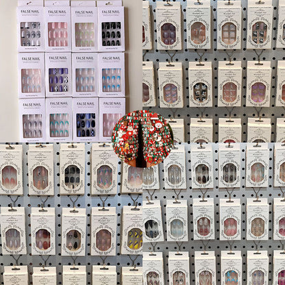 Press On Nails 216-Piece Nine-Set Random Mixed-Color Rhinestone Glossy Middle-Length Collection