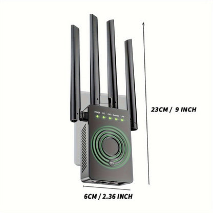 WiFi Range Extender 1200Mbps Dual-Band 2.4/5.8GHz with Four Antennas, WPS Control and Ethernet Port in Black