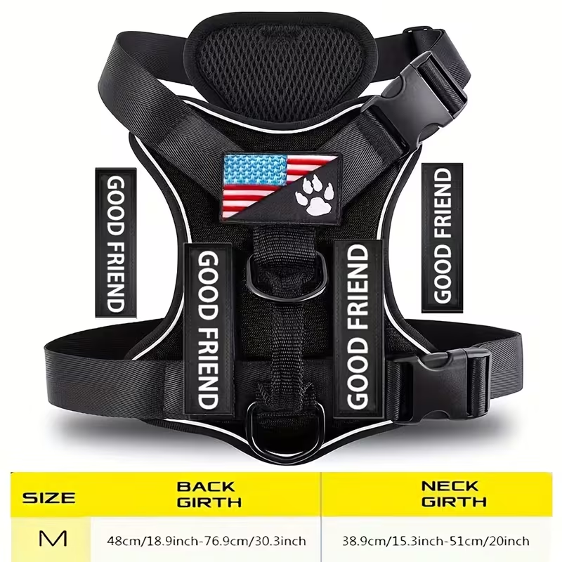 Five-Patch Dog Vest Harness in Black, Red, Rose Red, Grey or Green with XS-to-XL Sizes Pictured