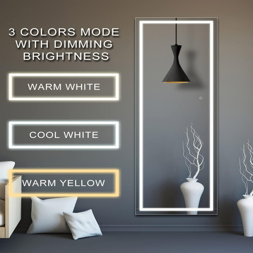 LED Full Length Mirror with Lights, Touch Control Lighted Full Body Mirror for Entryways, Bedrooms and Living Spaces