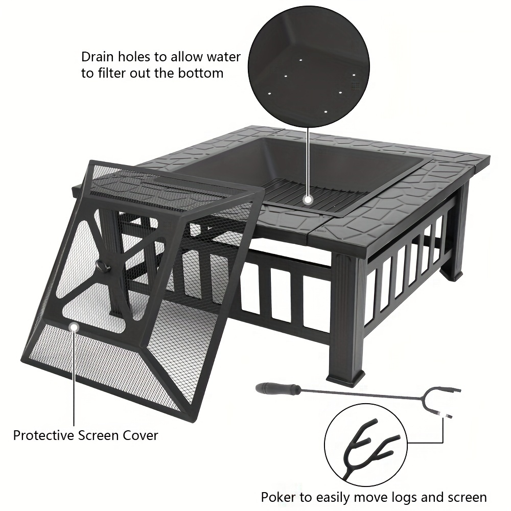 Wood Burning Fire Pit Portable Outdoor Metal Bowl Fire Pit for Backyard BBQ Camping Patio Parties Black