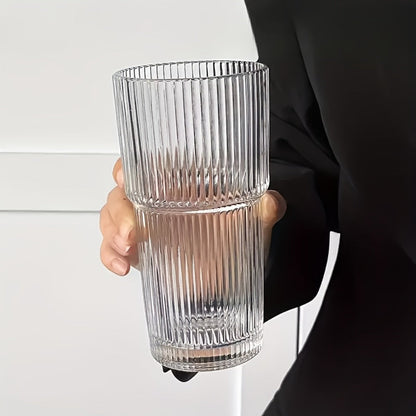 Vintage Striped Drinking Glasses with Glass Straws – 19oz High Borosilicate Iced Coffee Cups Set for Juice, Smoothies & Parties, Thick & Durable Glassware Gift Set (2 or 4 Pack)