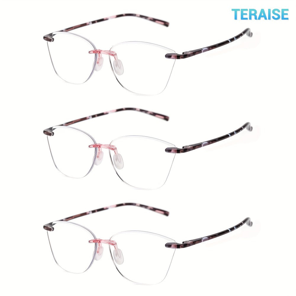Reading Glasses – Three-Pair Rimless Metal Blue-Light Readers in Multiple Colors and Strengths