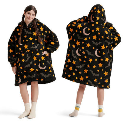 Pile-Texture Wearable Blanket Hoodie with Kangaroo Pocket and Four Pumpkin, Moon or Sock Bundle Styles