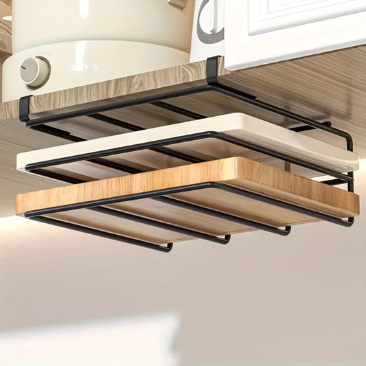Cutting Board Hook Rack Kitchen Organizer Carbon Steel Cabinet-Door or Wall-Mount Storage in Black