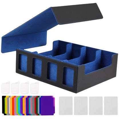 Four-Row Trading Card Storage Box with Display Windows, Four Colors and Pictured Divider Accessories