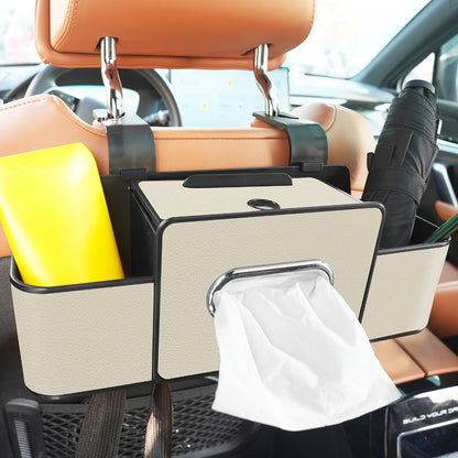 Car Backseat Organizer with Dual Cup Holders, Tissue Box & Hooks – Multi-Function Back Seat Storage for SUV, Sedan & Minivan | Brown, Orange, Black, Cream