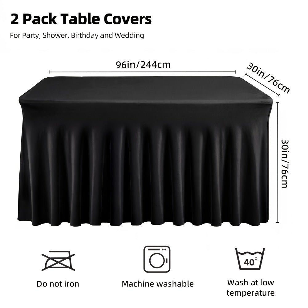 Pleated Rectangle Table Skirts in Black or White with One-, Two- or Four-Piece and Four-Foot Options