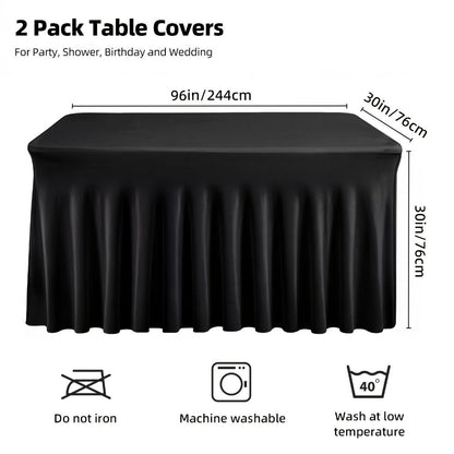 Pleated Rectangle Table Skirts in Black or White with One-, Two- or Four-Piece and Four-Foot Options