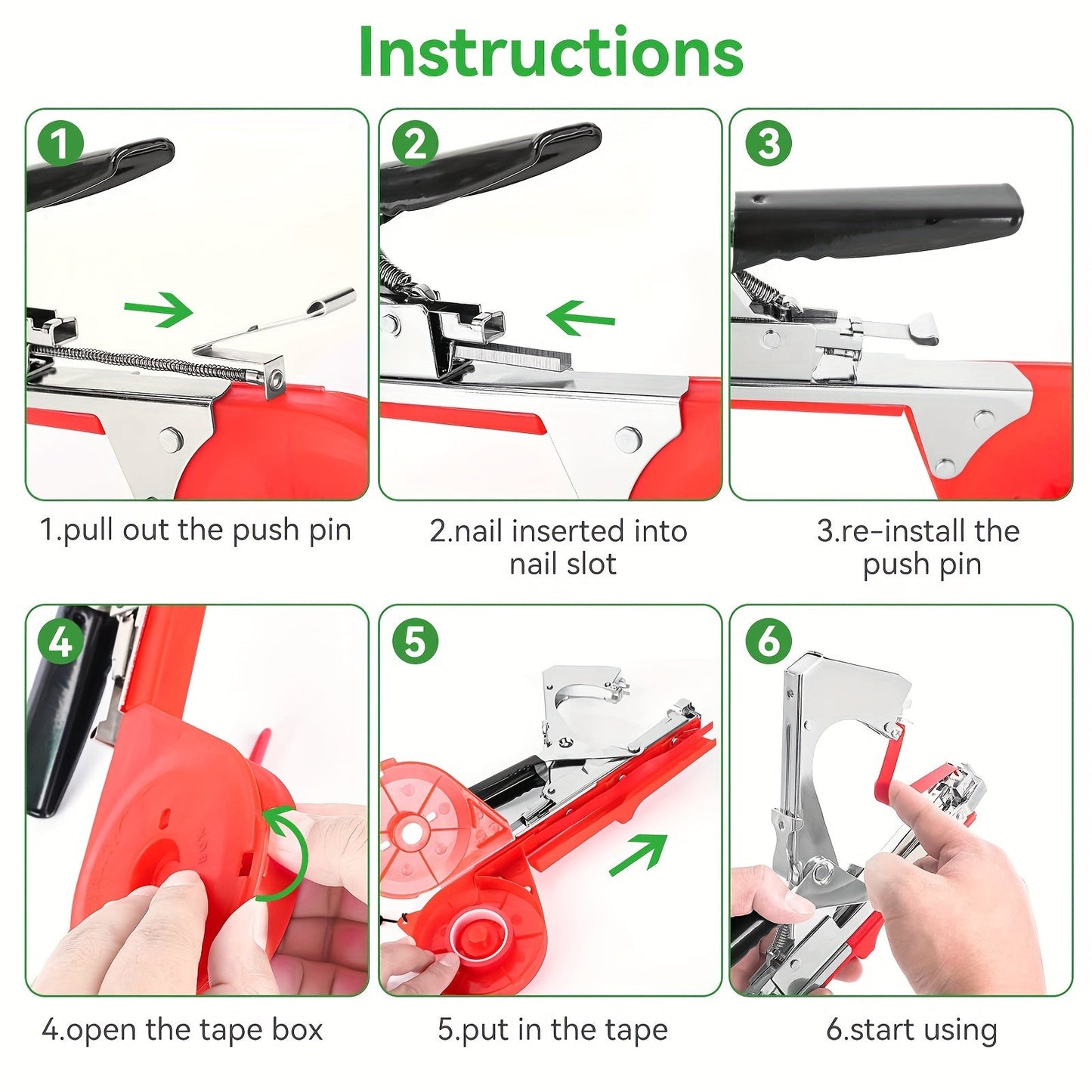Garden Plant Tapener with Green Tool Set or Ten Red and Blue Replacement Tape Rolls for Vine Support