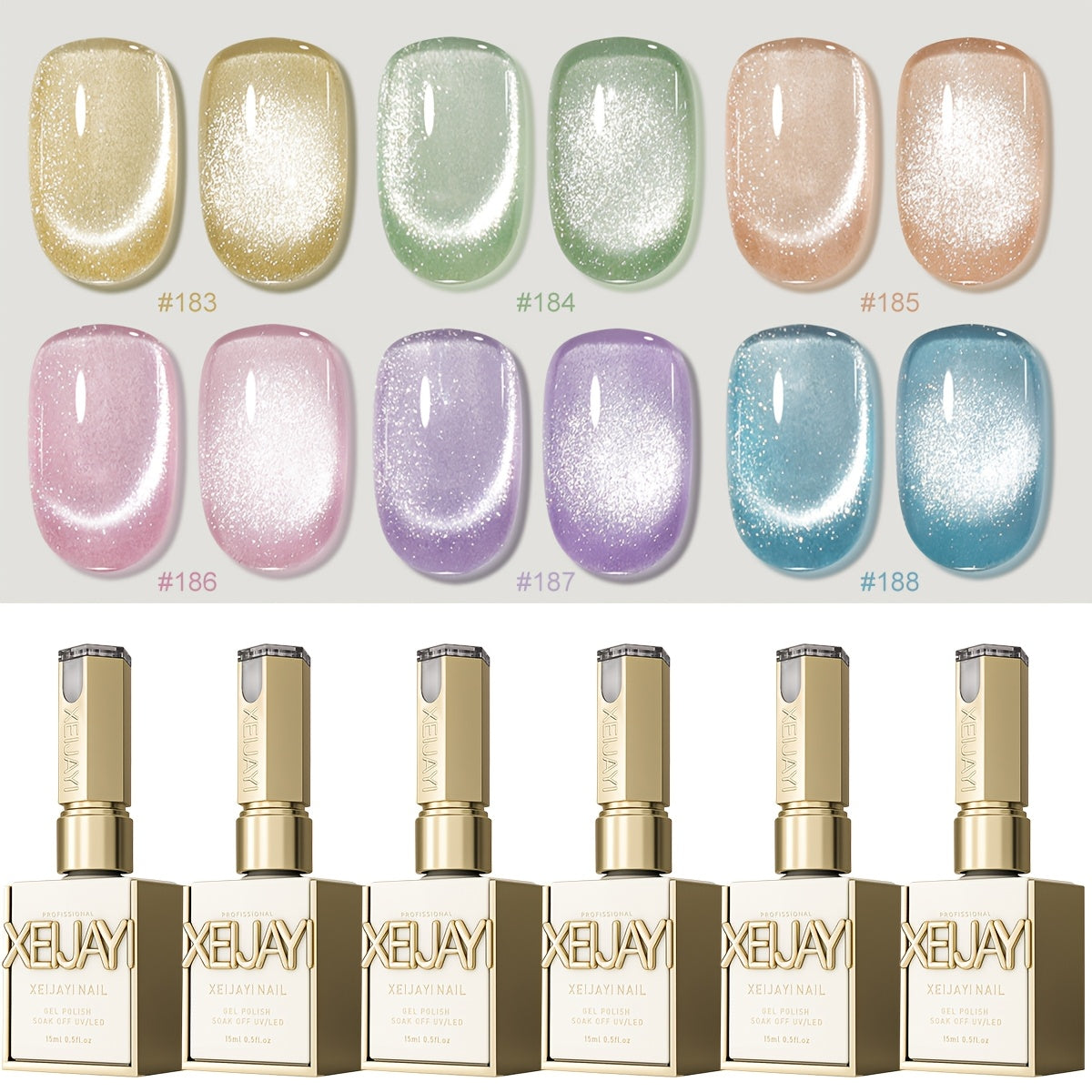 Gel Nail Polish 6-Color Magnetic Cat-Eye Sets in Aurora, Dopamine or Bubble-Summer Collections