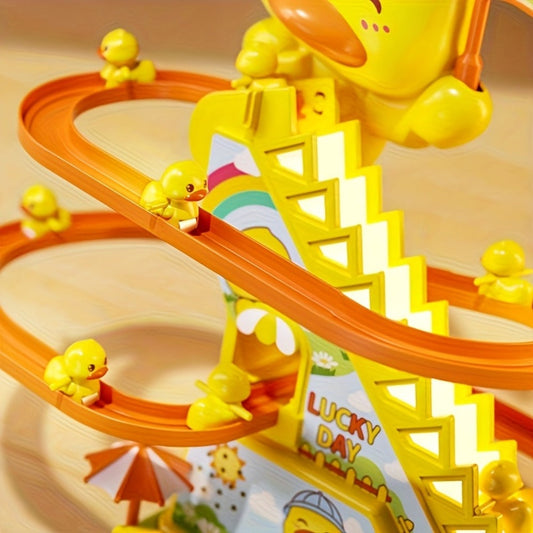 Electric Duck Climbing Stairs Toy with Music – 6 Ducklings Slide Loop Toy for Kids Ages 3 4 5 6, Fun Interactive Toy for Boys & Girls, Easter Birthday Christmas Halloween Holiday Gift