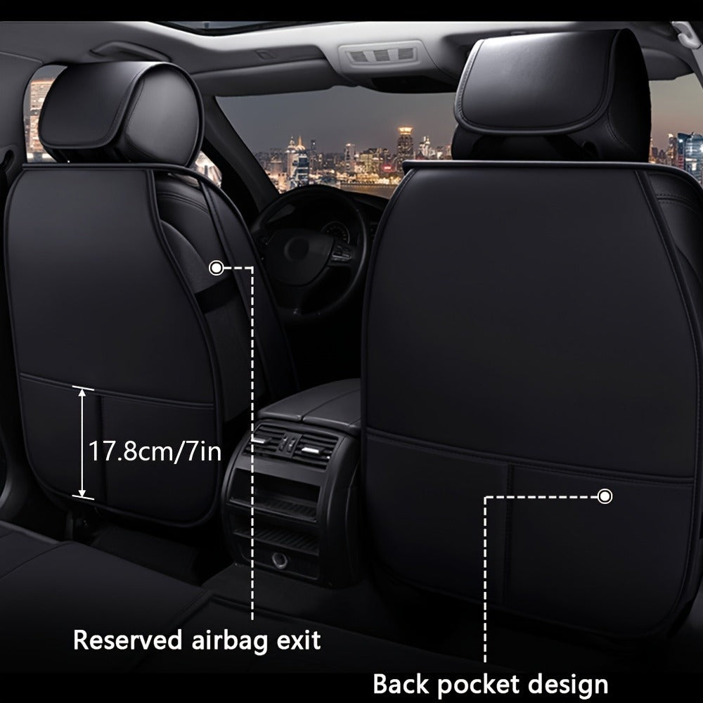 Car Seat Covers Full Set 5-Seat – Faux Leather Waterproof, Airbag Compatible, Front Storage Bag, Universal Fit Sedan SUV Truck Van, Luxury Brown / Pink / Black Pink