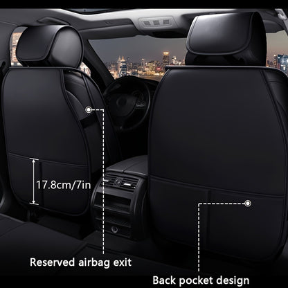 Car Seat Covers Full Set 5-Seat – Faux Leather Waterproof, Airbag Compatible, Front Storage Bag, Universal Fit Sedan SUV Truck Van, Luxury Brown / Pink / Black Pink