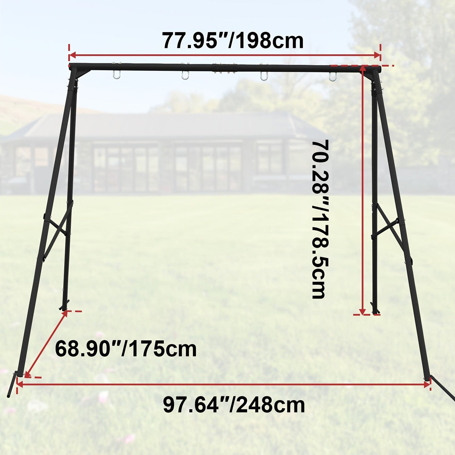 Full Steel A-Frame Swing Set Stand with Ground Stakes, Two-Swing Support and Two Color Options