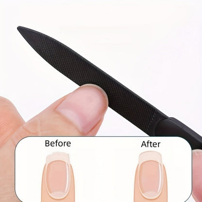 Wide-Jaw Nail Clipper and File Set, Two-Piece Black-Handle Kit with Curved Concave Edge and Stainless-Steel-Labeled Components