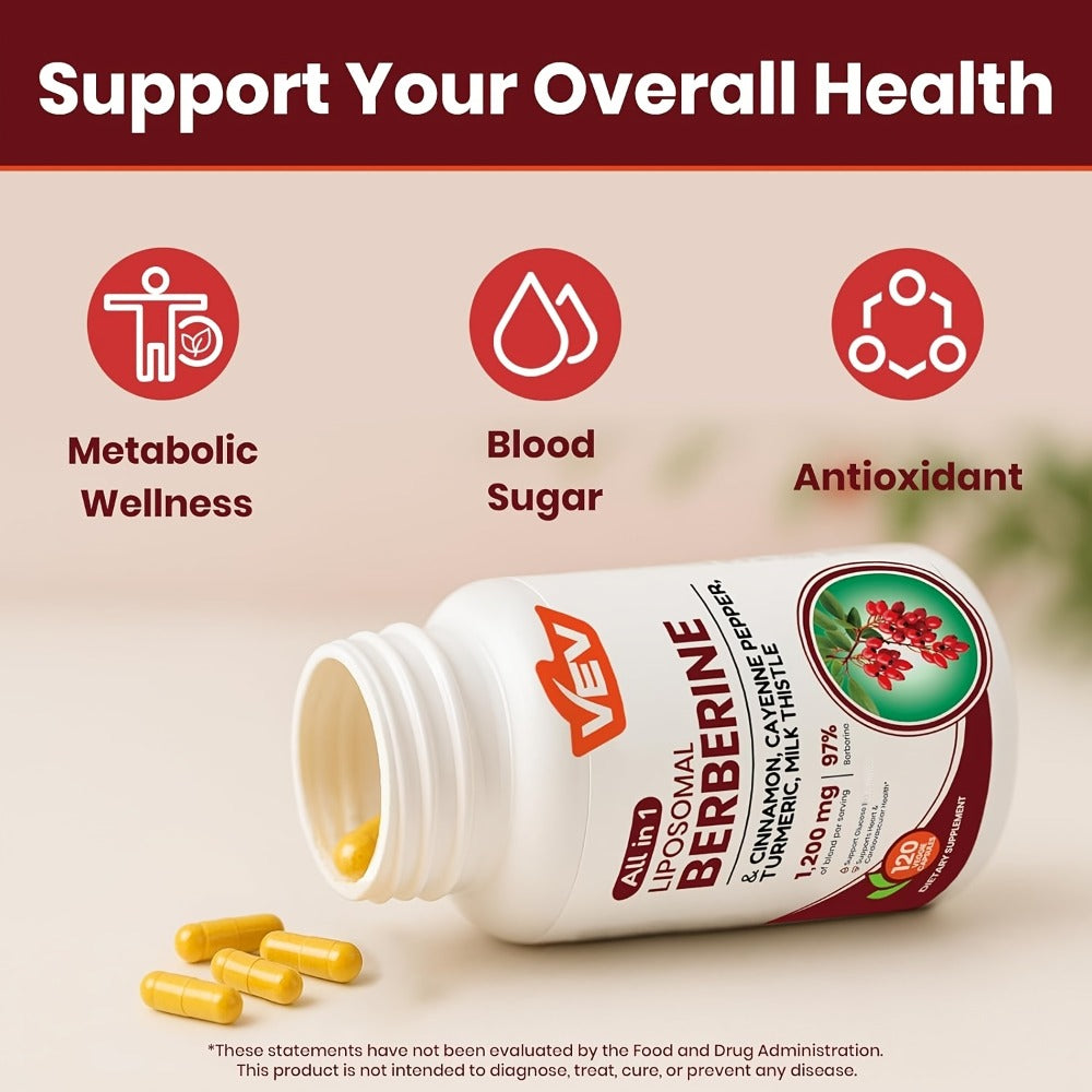 Dietary Supplement Berberine Capsules with Ceylon Cinnamon, Cayenne, Turmeric and Milk Thistle Blend