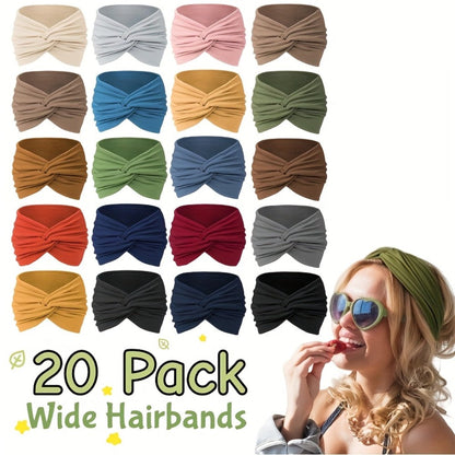 Twenty-Piece Wide Knot Headband Assortment in Protected Solid Colors for Everyday Hair Styling