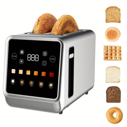 Digital Touch Screen Toaster 2 Slice Stainless Steel with 5 Bread Functions 7 Shade Settings for Home Cooking, Dining and Outdoor Meals
