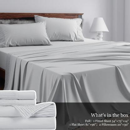 Sheet Set, Four-Piece Solid-Color Bedding with Deep-Pocket Fitted Sheet, Flat Sheet and Two Pillowcases