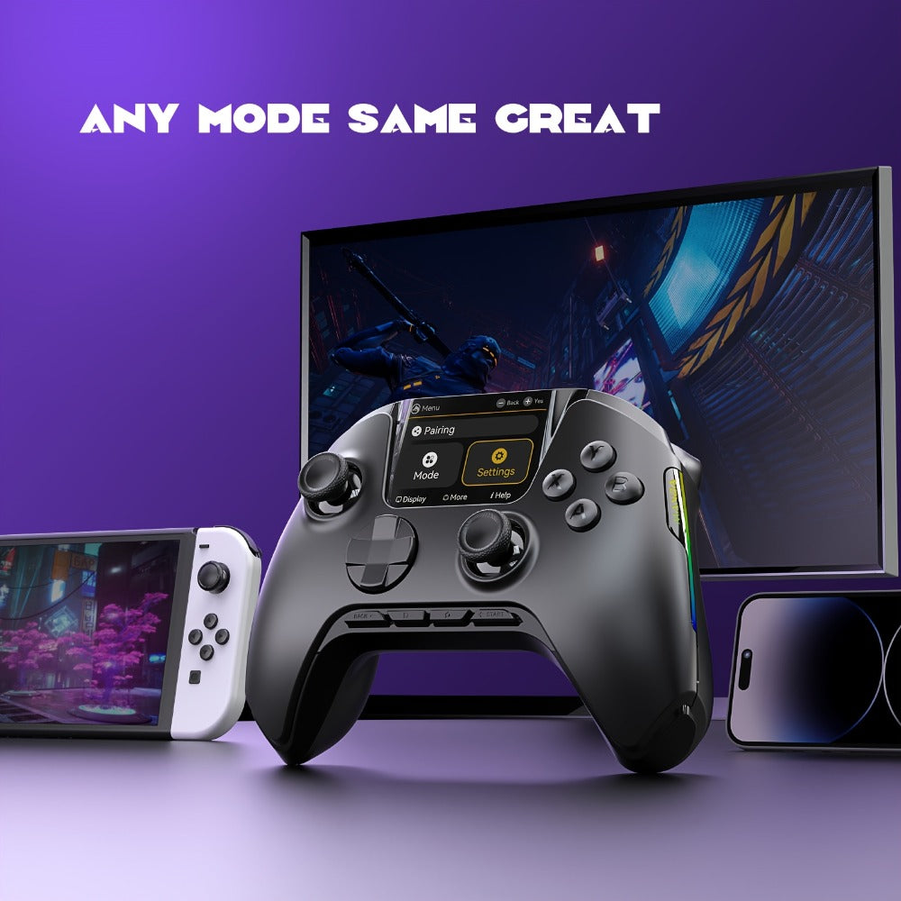 Hall Effect Wireless Gaming Controller V2 Black – Interactive Screen, RGB Lighting, Remappable Buttons, 1800mAh Battery with Charging Dock, No Drift for PC Switch iOS Android Steam Deck – Not Compatible with PS or Xbox