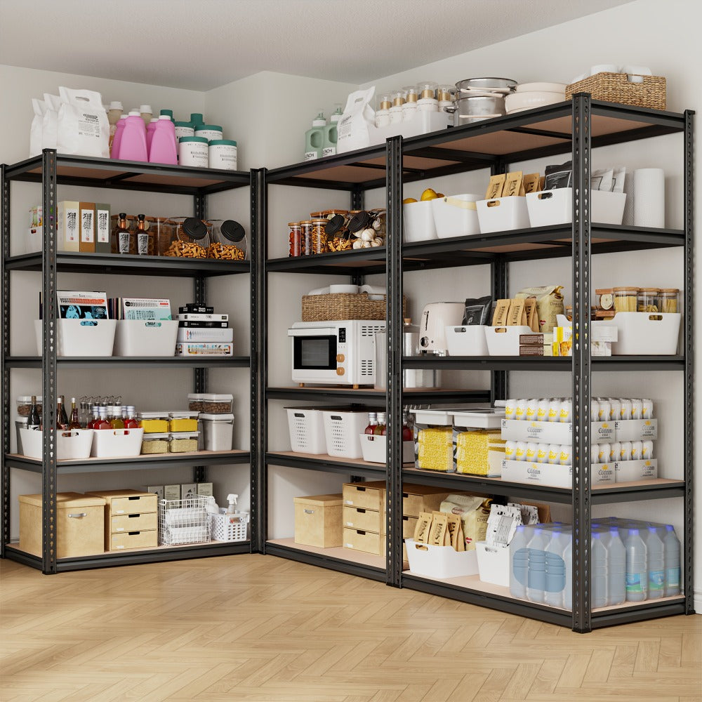 Garage Shelving 5-Tier Metal Storage Shelves Adjustable Steel Shelf Unit for Garage Basement Warehouse Easy Assembly Black Silver