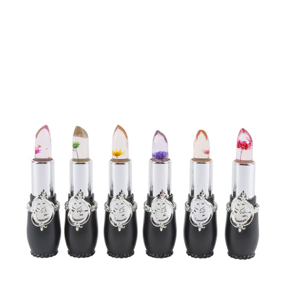 Color Changing Lip Balm Set 6PCS Flower Jelly Lipstick Thermostat Tinted Moisturizing Peach Flavor - Glossy Natural Look Lip Care Gift for Women Girls Pink Black